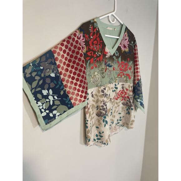 Soft Surroundings Embroidered Tunic‎ Top Petite S Kimono Sleeve Asian Floral Top - Picture 2 of 6
